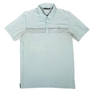 TravisMathew Polo Shirt Mens Medium Blue Short Sleeve Striped Golf Casual